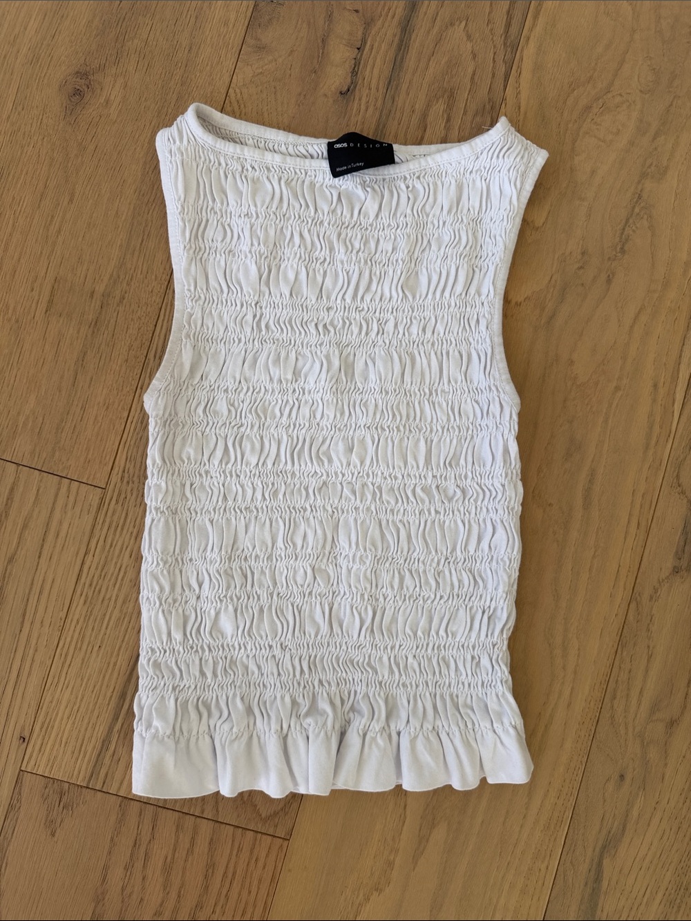 ASOS Woman’s Small White Smocked Sleeveless Tank with Ruffle Hem